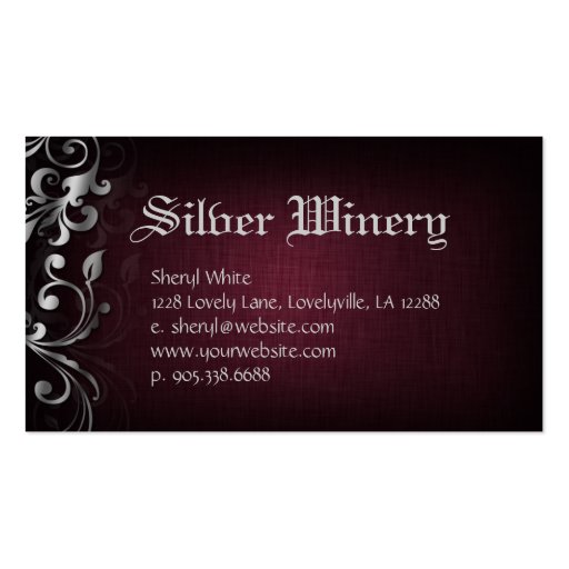 Interior Design Business Card Linen Wine Silver (back side)