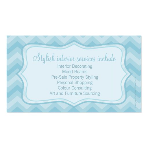 Interior design chevron zigzag blue business card (back side)