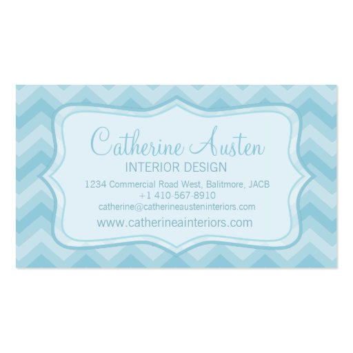 Interior design chevron zigzag blue business card (front side)
