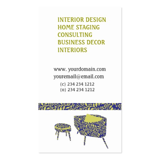 Interior Design Home Decor Retro Friendly Business Card (back side)