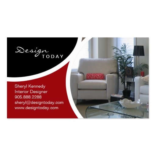 Interior Design Staging Modern Business Card Red (front side)