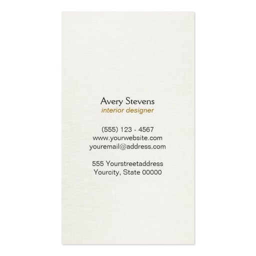 Interior Designer Elegant Gold Scrolls Black Business Card Templates (back side)