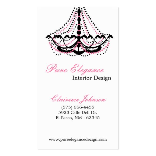 Interior Designer Pink Chandelier Business Card (front side)