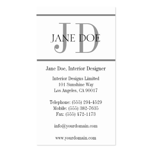 Interior Designer Stripe W/W Business Card Template (back side)