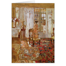 Interior with a Woman in Yellow in Front Greeting Cards