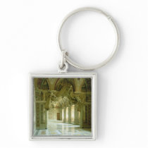 Interior with view of sculpted angels key chains