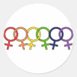 Interlocked Female Rainbow Round Stickers