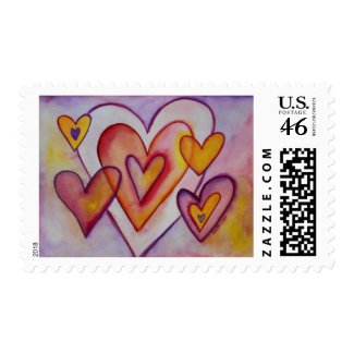 Interlocking Love Hearts Painting Postage Stamps stamp