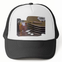 Internals of a hard disk drive trucker hat