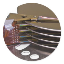 Internals of a hard disk drive round sticker