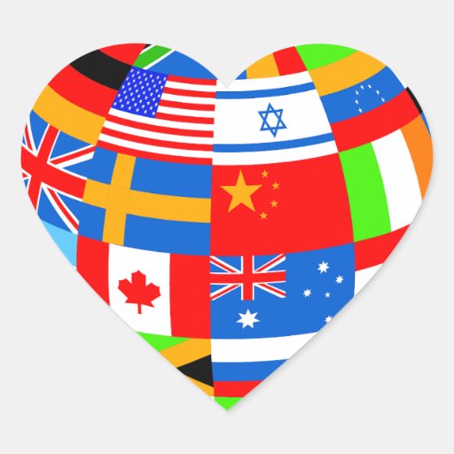 international flags globe earth heart sticker Zazzle