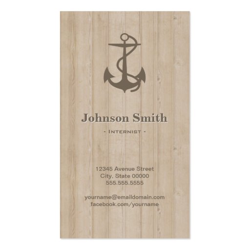 Internist - Nautical Anchor Wood Business Card Template (front side)