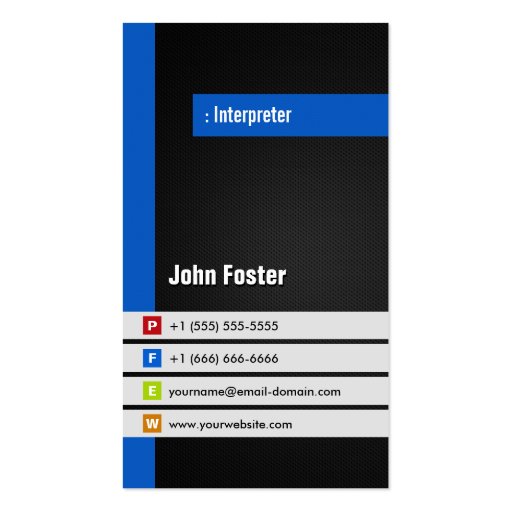 Interpreter - Modern Stylish Blue Business Cards (front side)