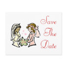 postcard - These two brides show everyone that it does not matter what race or gender you are.  This great gift is perfect for anyone who is marrying their same sex partner, show everyone that you are in love and nothing will stop you from declaring your love. Great to show everyone you were just married, or for use as wedding favors or invitations.