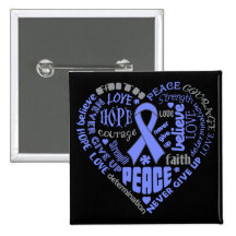 Intestinal Cancer Awareness Heart Words Pinback Button