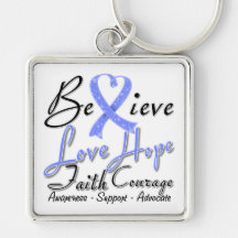 Intestinal Cancer Believe Heart Collage Key Chains