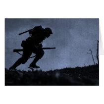 Into the Night a Soldier on the Battlefield Greeting Cards