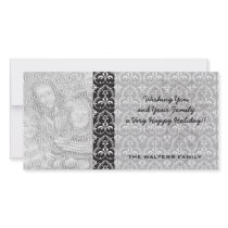 intricate  black and white damask photo card