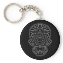 Intricate Black Sugar Skull Keychain
