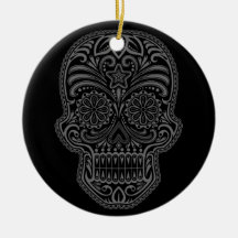 Intricate Black Sugar Skull Christmas Tree Ornament