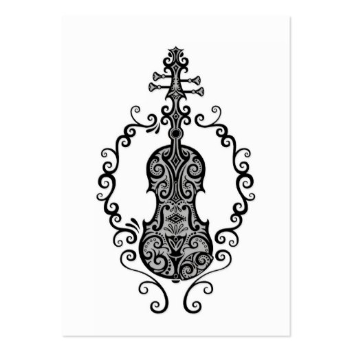 Intricate Black Violin Design on White Business Card Templates