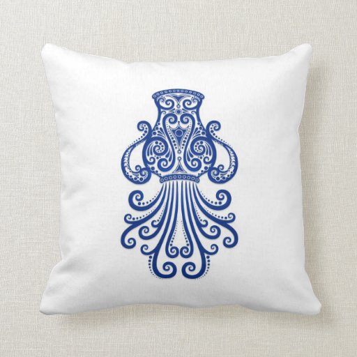 Intricate Blue Aquarius Zodiac on White Throw Pillow