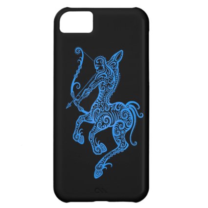 Intricate Blue Sagittarius Zodiac on Black Case For iPhone 5C