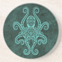 Intricate Blue Stone Octopus Drink Coaster