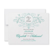 Intricate Flourish Light Blue Save The Date invitations by spinsugar Intricate Flourish Light Blue Save The Date invitations