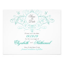 Intricate Flourish Light Blue Save The Date Personalized Invites
