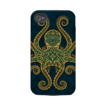 Intricate Golden Blue Octopus Tough Iphone 4 Cases