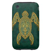 Intricate Golden Blue Sea Turtle Tough iPhone 3 Case