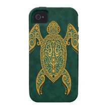 Intricate Golden Blue Sea Turtle Vibe iPhone 4 Case