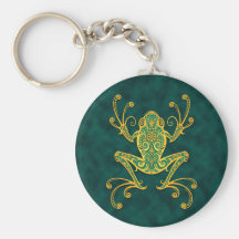Intricate Golden Blue Tree Frog Key Chains