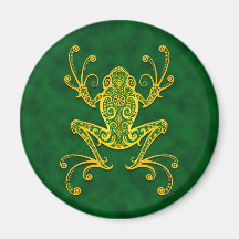 Intricate Golden Green Tree Frog Fridge Magnet