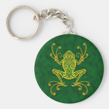 Intricate Golden Green Tree Frog Key Chains