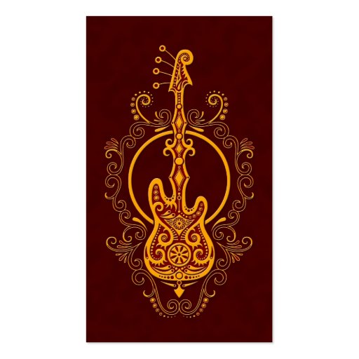 Intricate Golden Red Bass Guitar Design Business Card Template