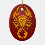 Intricate Golden Red Tribal Scorpio Christmas Ornaments