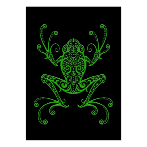 Intricate Green Tree Frog on Black Business Card Templates