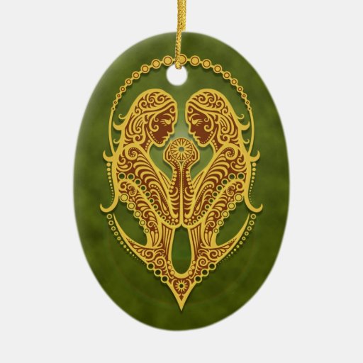 Intricate Green Tribal Gemini Christmas Tree Ornaments