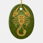 Intricate Green Tribal Scorpio Christmas Tree Ornaments