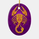 Intricate Purple and Yellow Tribal Scorpio Christmas Tree Ornaments