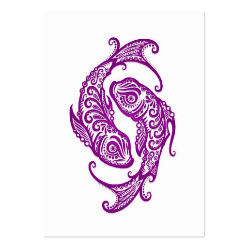 Intricate Purple Pisces Zodiac on White Business Card Template (front side)