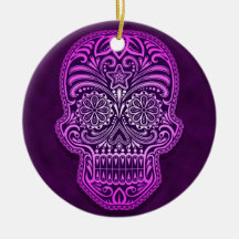 Intricate Purple Sugar Skull Ornament