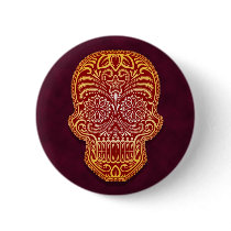 Intricate Red Sugar Skull Pinback Buttons