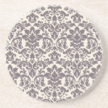 intricate taupe grey cream damask pattern beverage coaster
