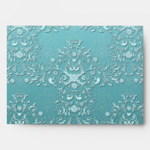 Intricate Teal Floral Damask Envelope