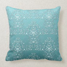 Intricate Teal Floral Damask Pillows