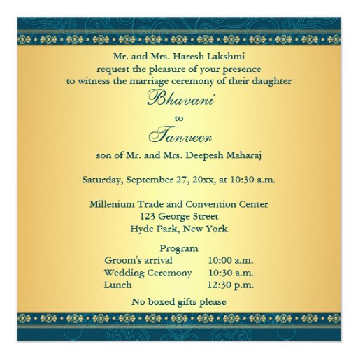 Intricate Teal, Gold Scrolls Stars Wedding Invite