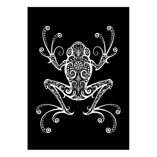 Intricate White Tree Frog on Black Business Cards (front side)